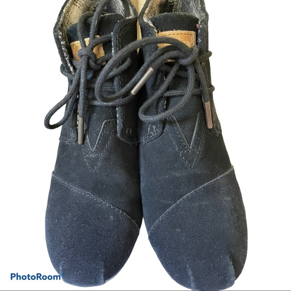 Toms wedge high heel boots black suede size 7 - Picture 4 of 11